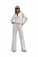 Luksusowy Komplet Damski Masełko Bluza Rozpinana + Spodnie Wide Leg Premium Soft Touch  Elegancja & Komfort-KREM